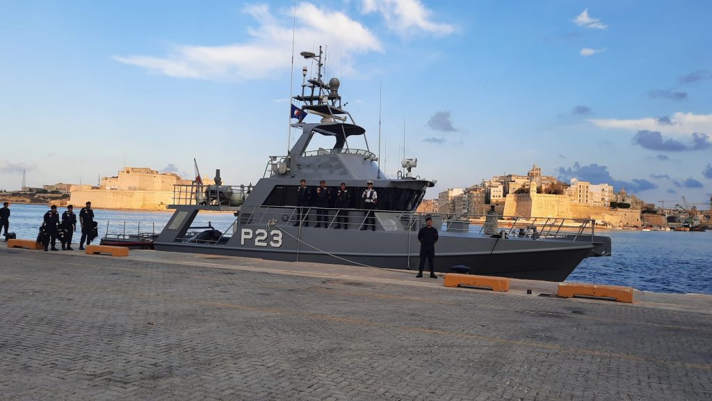 A patrol boat of the Armed Forces of Malta Maritime Squadron sits at berth in preparation for Operation Pedestal

