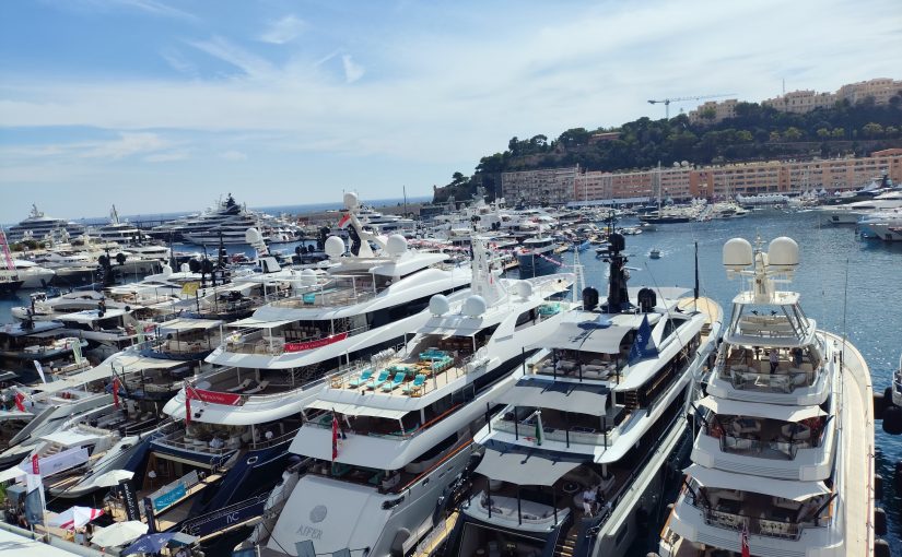 Yachts lying on display at the Monaco Yacht Show