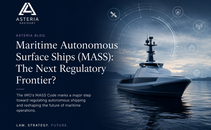 Futuristic autonomous vessel representing Maritime Autonomous Surface Ships (MASS) and the future of maritime regulation