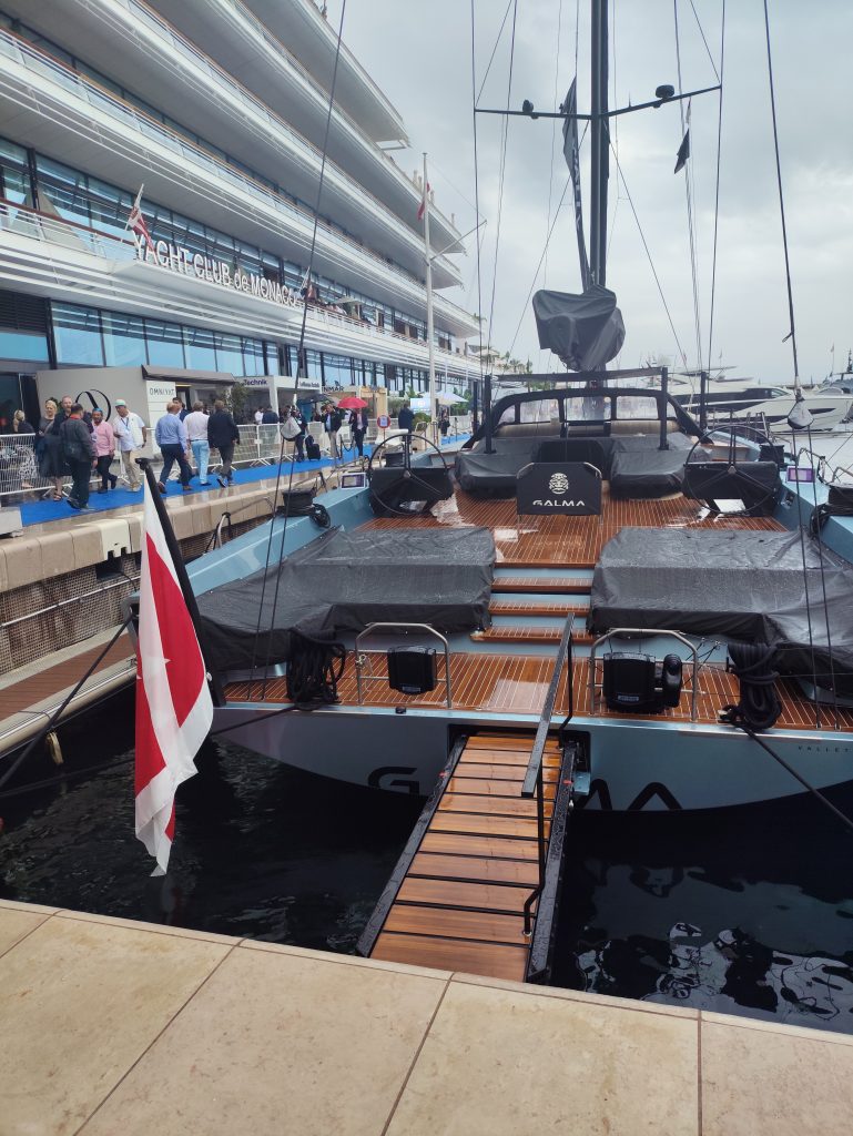 Sailing Yacht Displayed at the Monaco Yacht Show alongside the Monaco Yacht Club